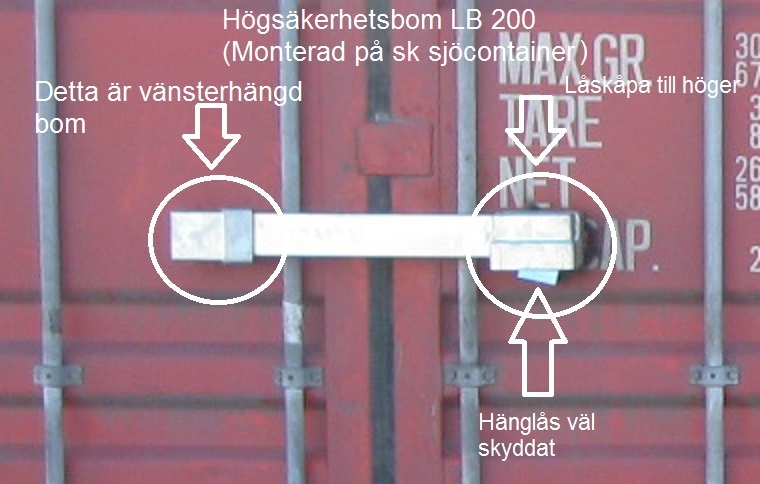 Högsäkerhetsbommen LB 200 på Sjöcontainer med beskrivning
